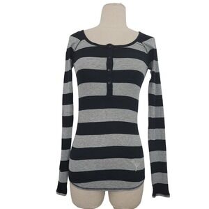 Y2K PINK Victoria's Secret Striped Long Sleeve Thermal Top Sz XS Gray Black Love